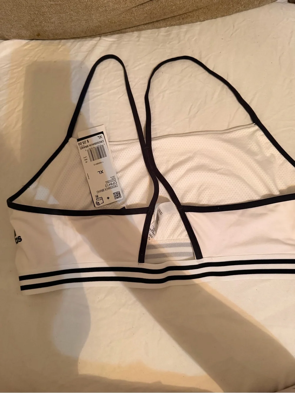 Adidas White Sports Bra with Black Straps X-LARGE